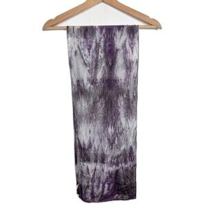 Silk Purple Gray Tie Dye Rectangle Scarf for Women 57”x10.5” Hand rolled‎ Hem